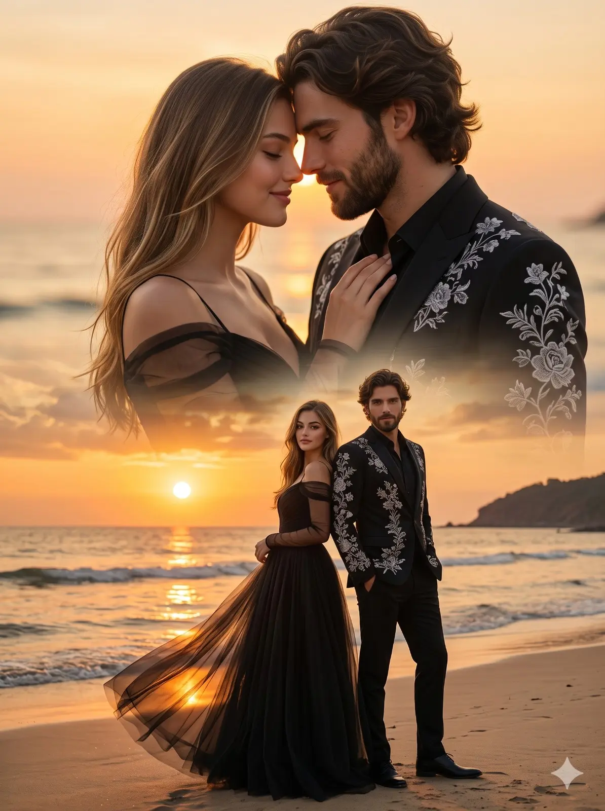 Double Exposure Beach Love Couple Portrait