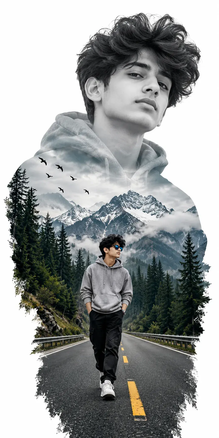 Double Exposure Boy Portrait ✨ | Mountain Road Aesthetic | Cinematic Edit