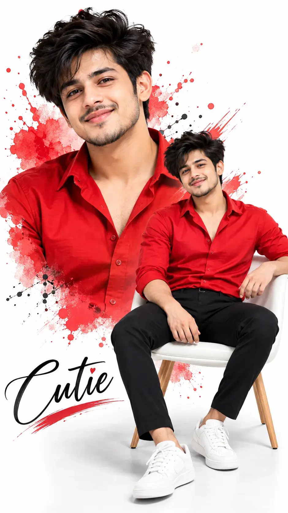 Double Exposure Portrait Collage Of Indian Man In Red Shirt ❤️