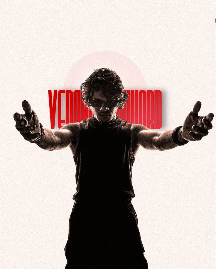 Dramatic Graphic Studio Portrait Of Muscular Young South Asian Man With Outstretched Arms In Black Tank Top Against Whit