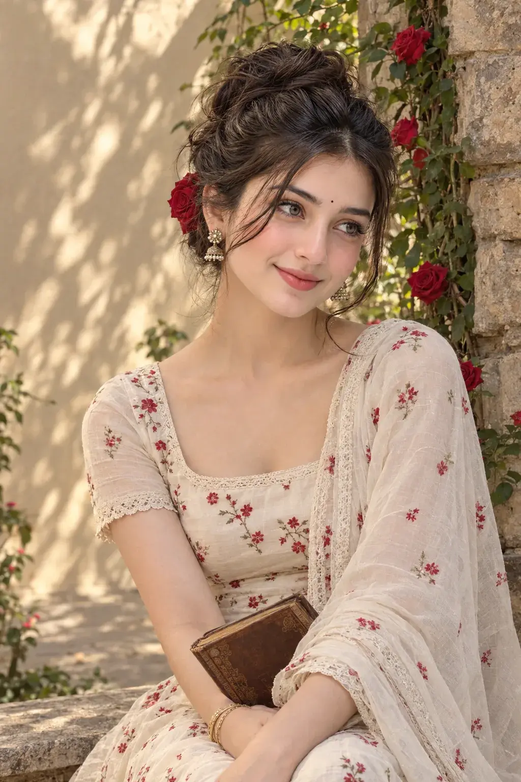 Dreamy Indian Ethnic Portrait In A Rose Garden
