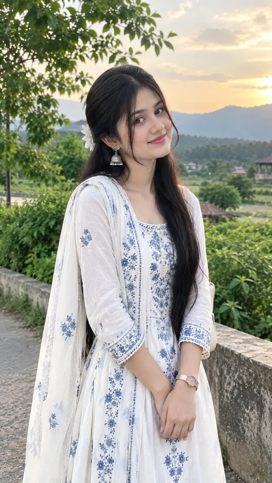 Dreamy Mountain Sunset Girl | Elegant Traditional Look ✨