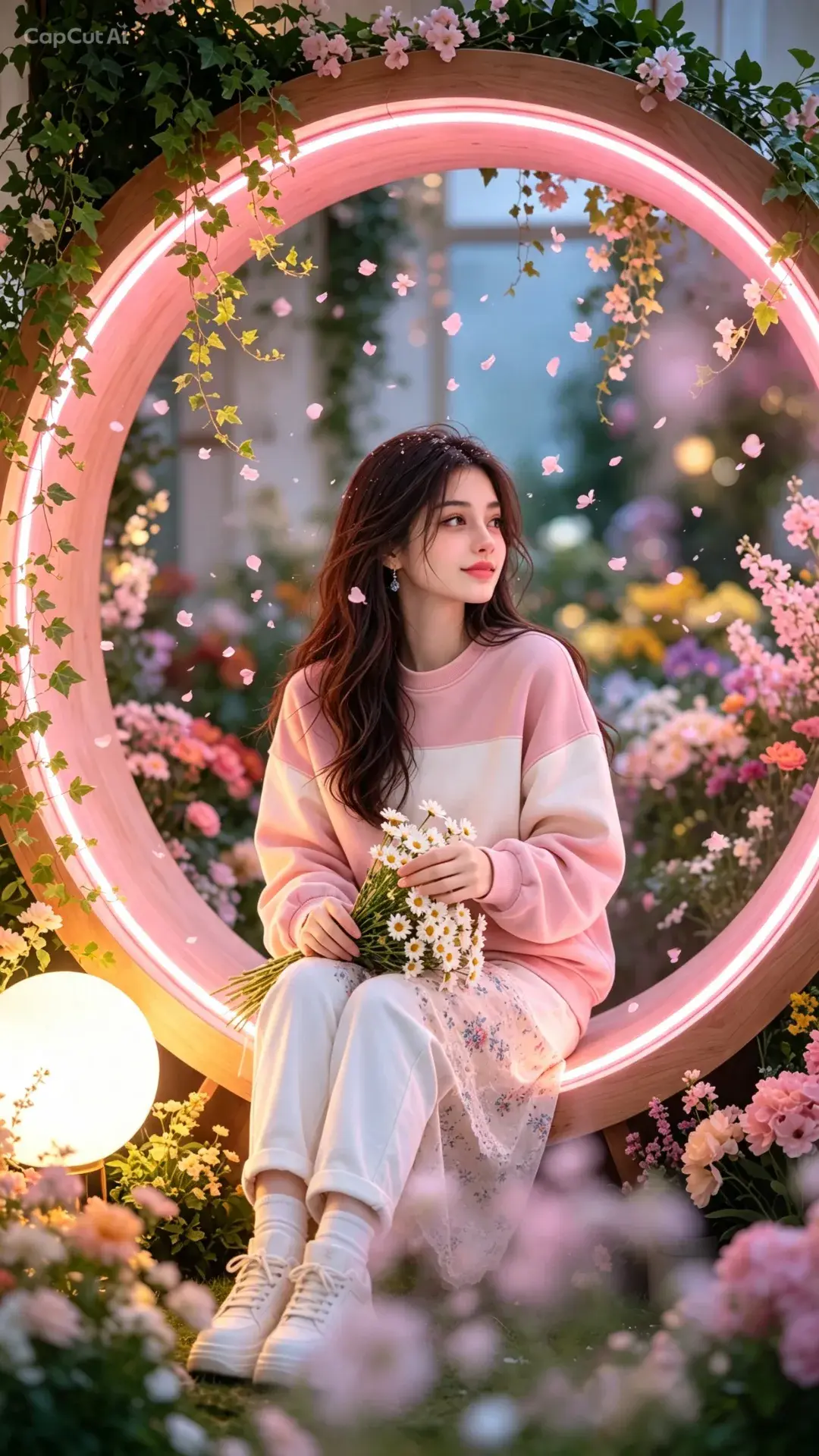 Dreamy Neon Floral Sanctuary Portrait