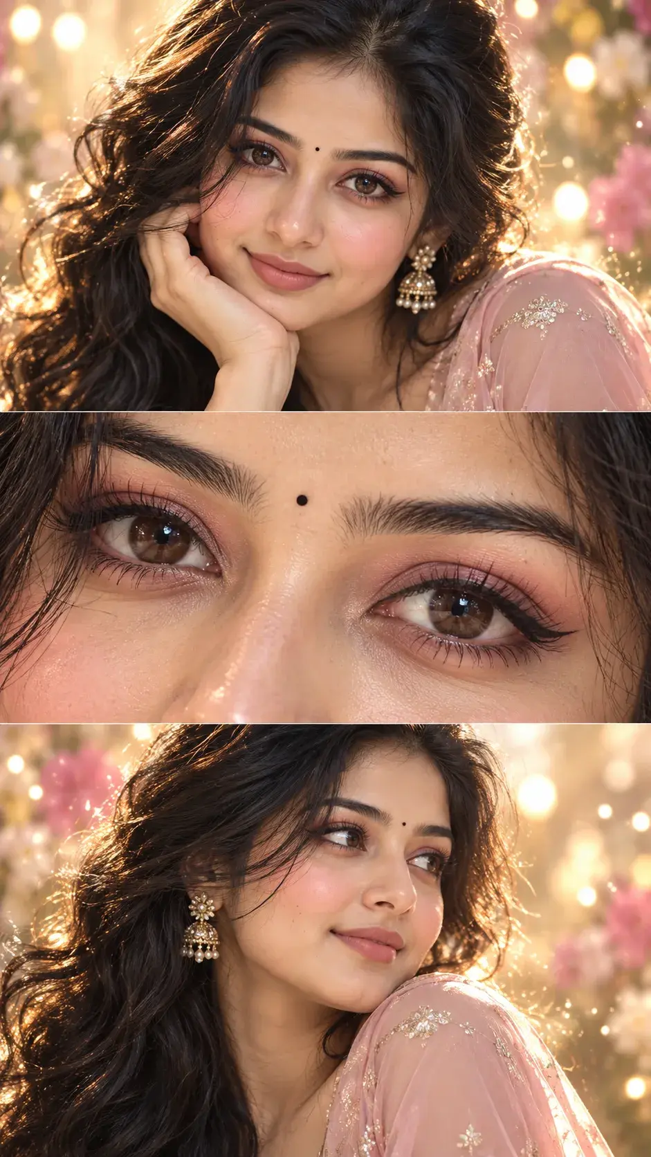 Dreamy South Indian Beauty Editorial With Three-Panel Portraits