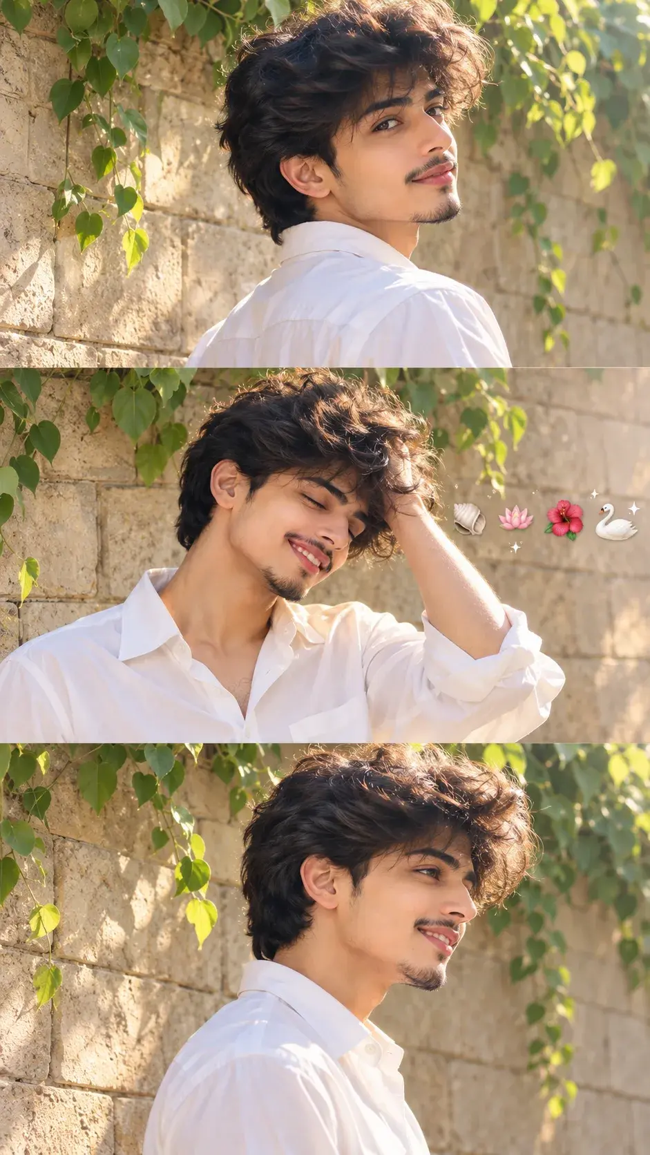 Dreamy Three-Panel Portrait Of A Young Man In White Shirt ✨🤍