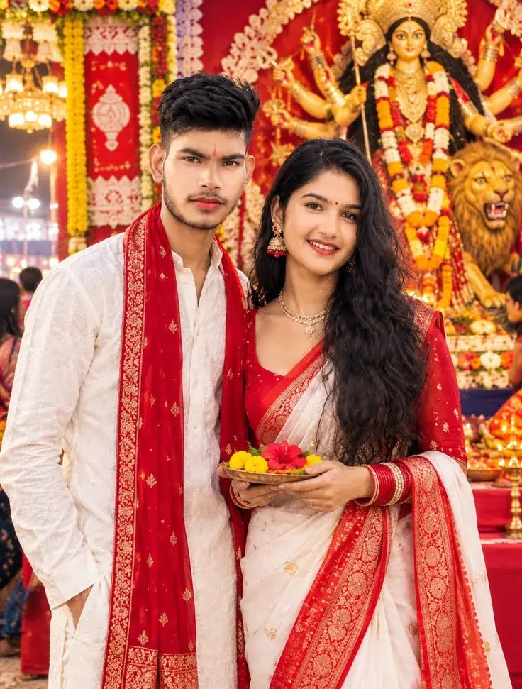 Durga Puja Couple Goals ❤️🙏 | Traditional Bengali Festive Look 🌺