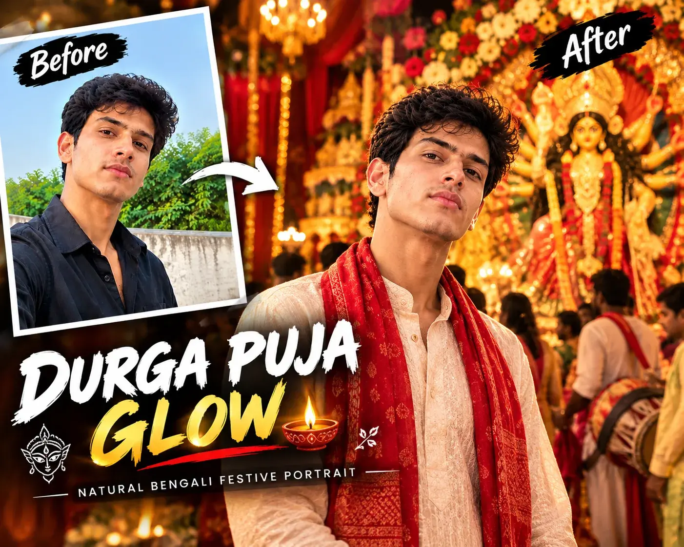 Durga Puja Glow 🪔❤️ | Natural Bengali Festive Portrait