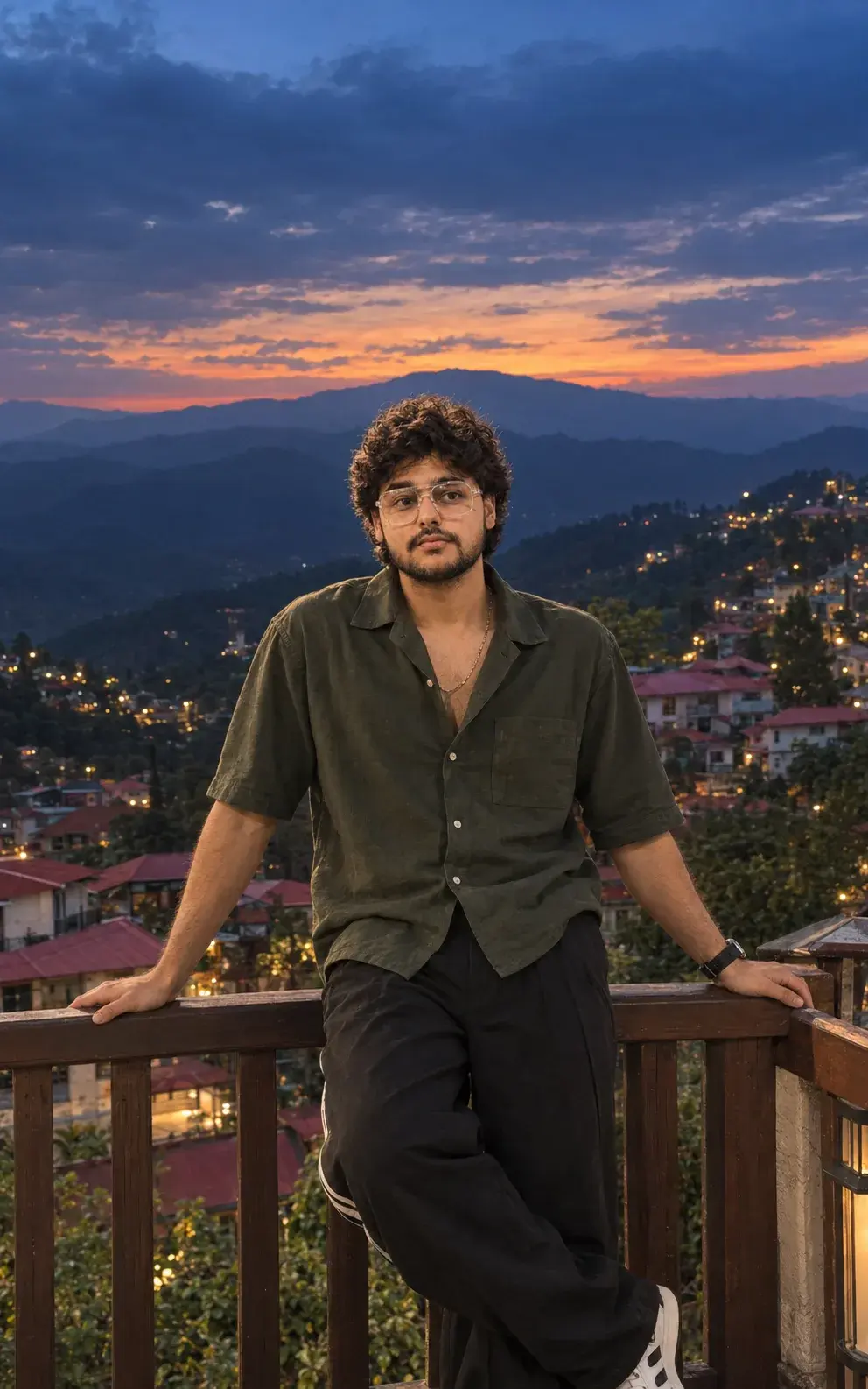 Dusk Balcony Portrait Overlooking The Hills.