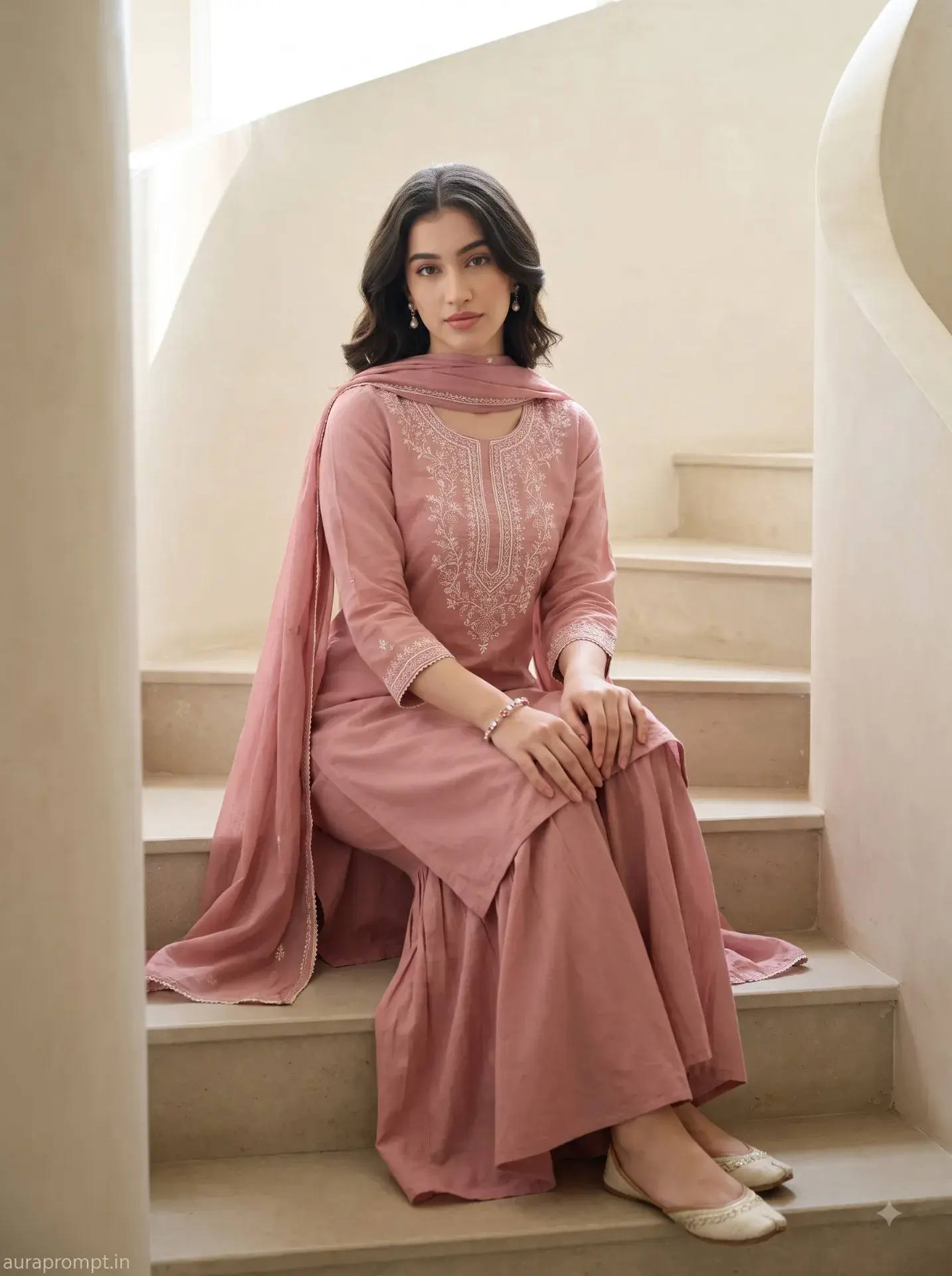 Dusty Pink Straight Kurta With Sharara
