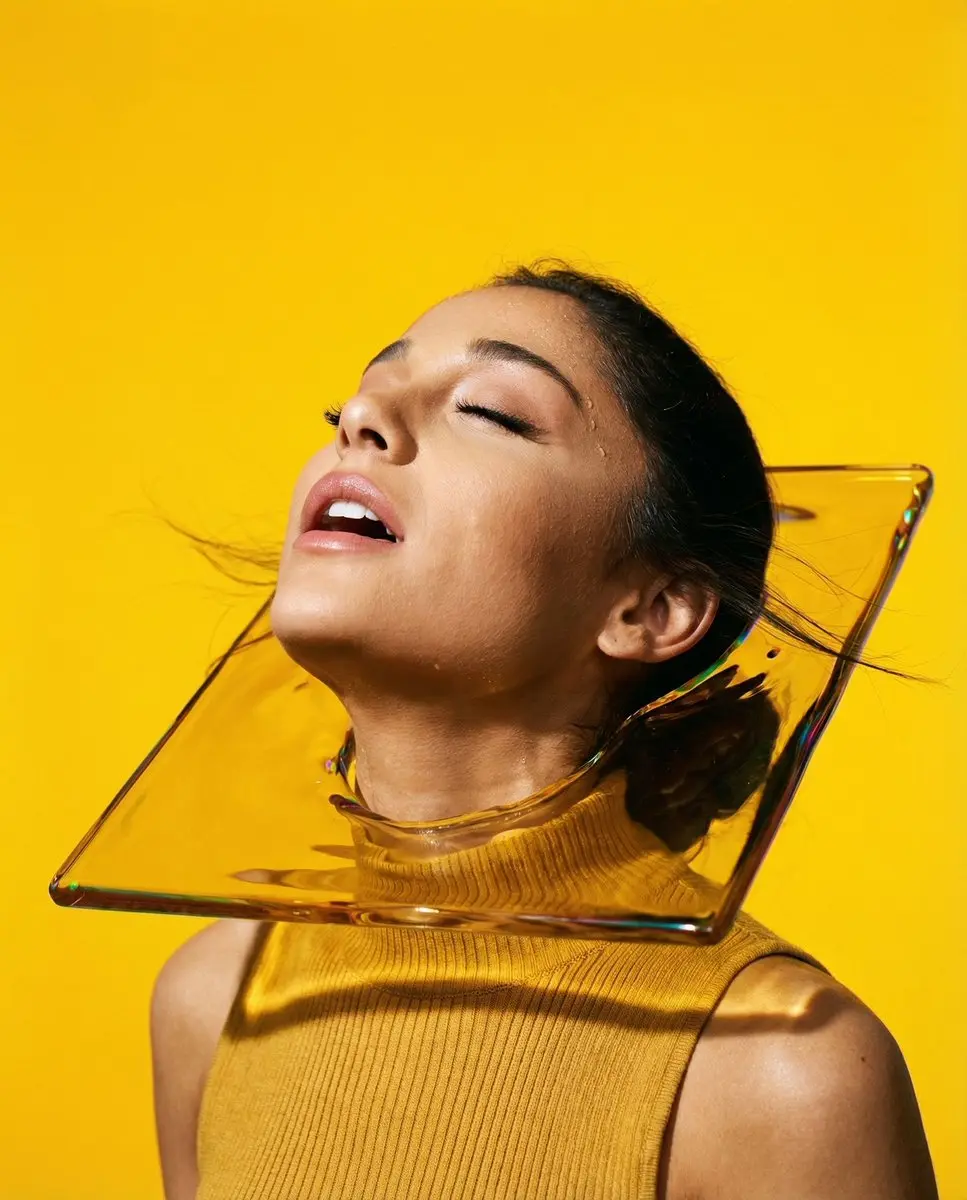 Ecstatic Dreamer Portrait With Liquid Yellow Glass