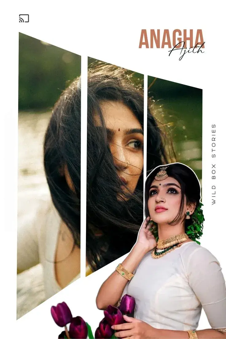Editorial Graphic Collage Portrait Of South Asian Woman In Traditional Kasavu Attire And Temple Jewelry