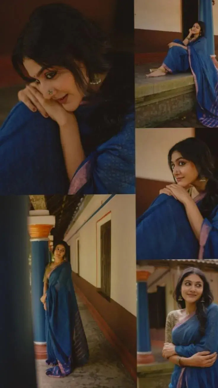 Elegant Blue Saree Portrait Collage