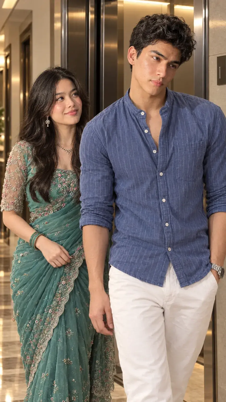 ❤️ Elegant Couple Goals | Teal Saree & Blue Shirt Aesthetic ✨