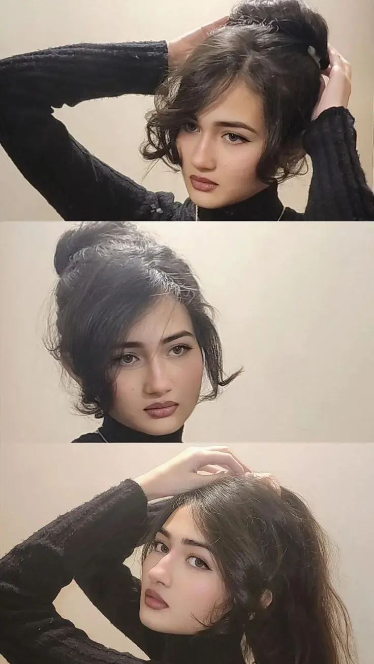 Elegant Messy Bun Hairstyle – Soft Glam Beauty Portrait ✨🖤