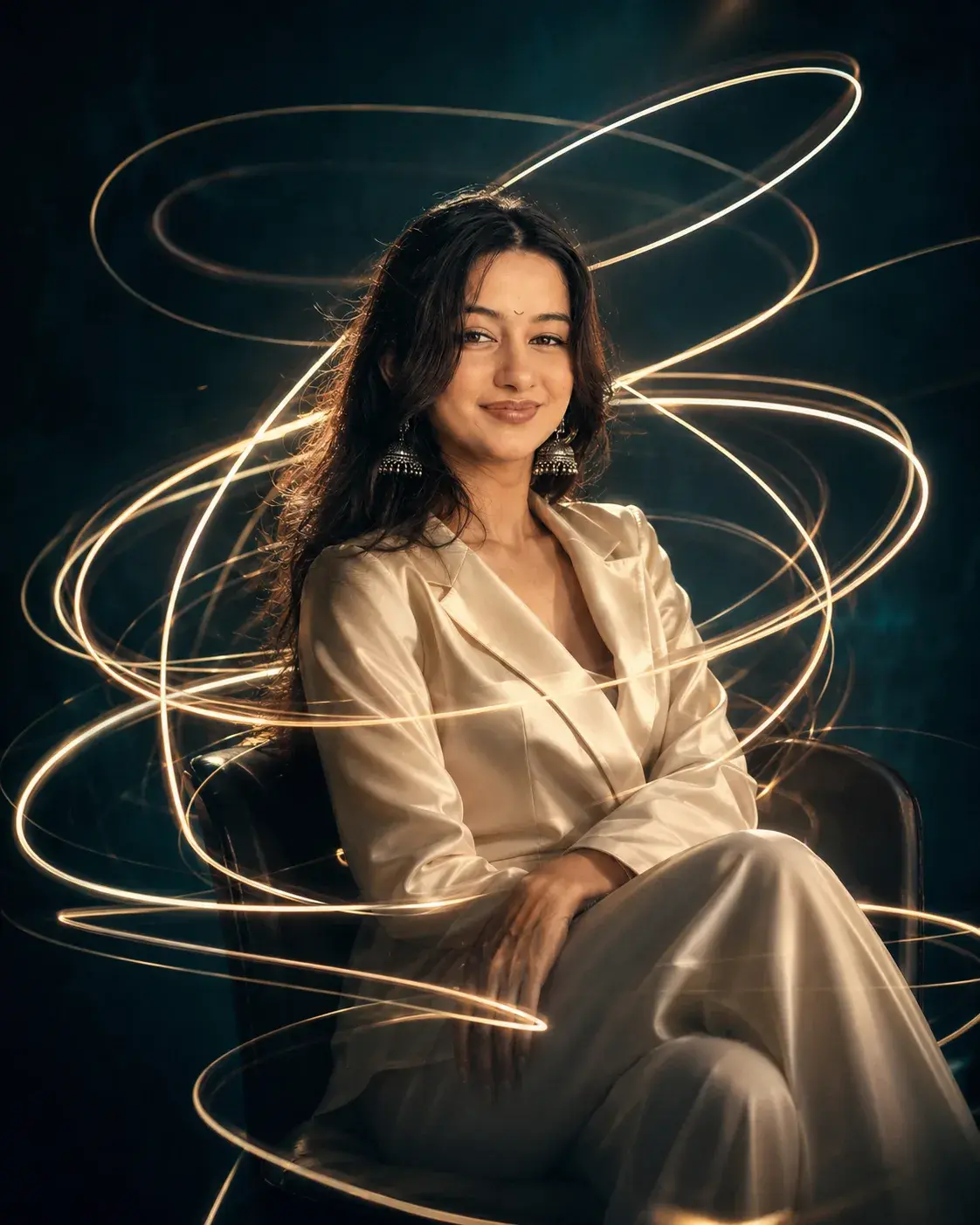 Elegant Portrait With Golden Light Trails