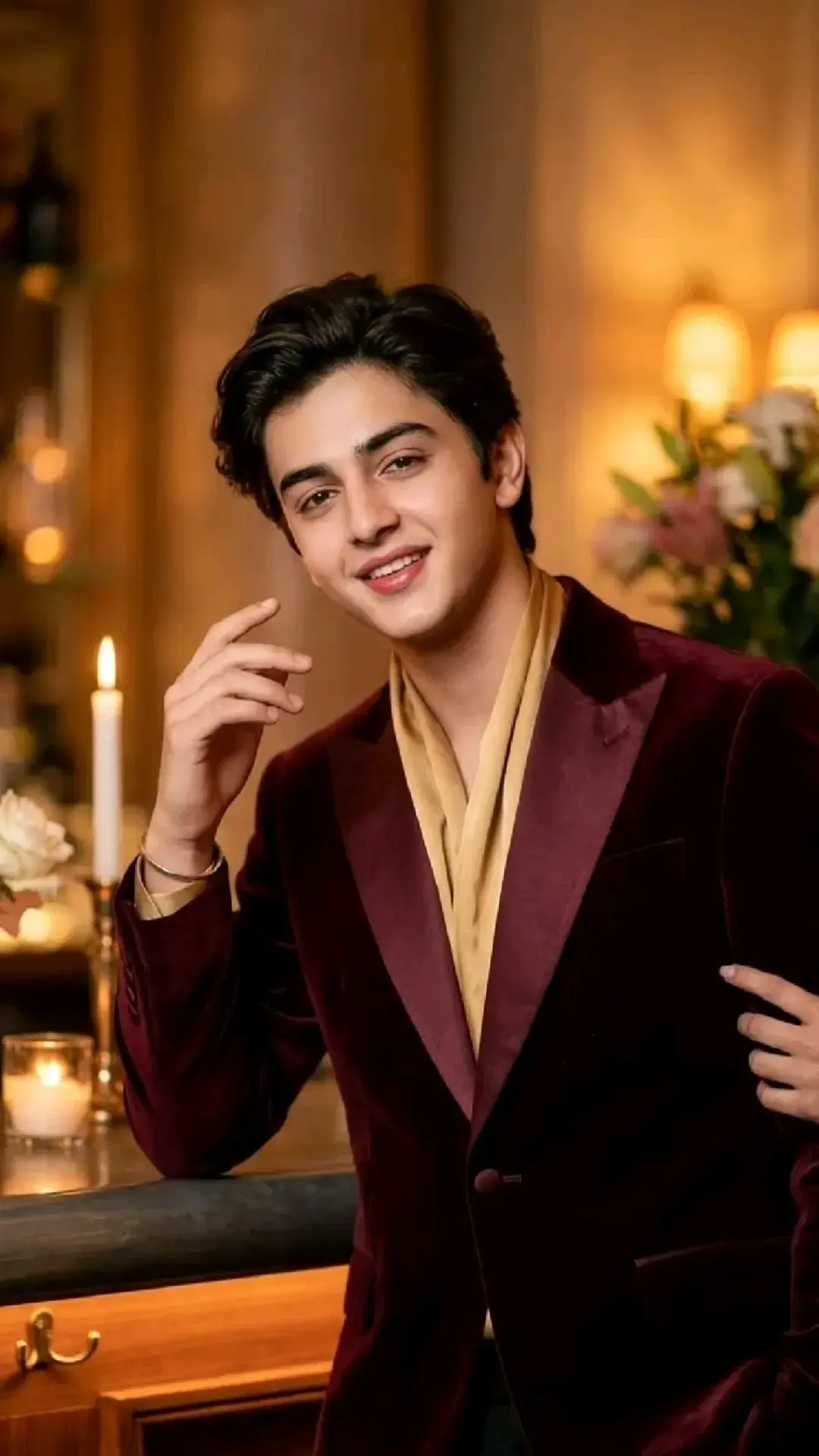 Elegant Velvet Suit Reception Portrait