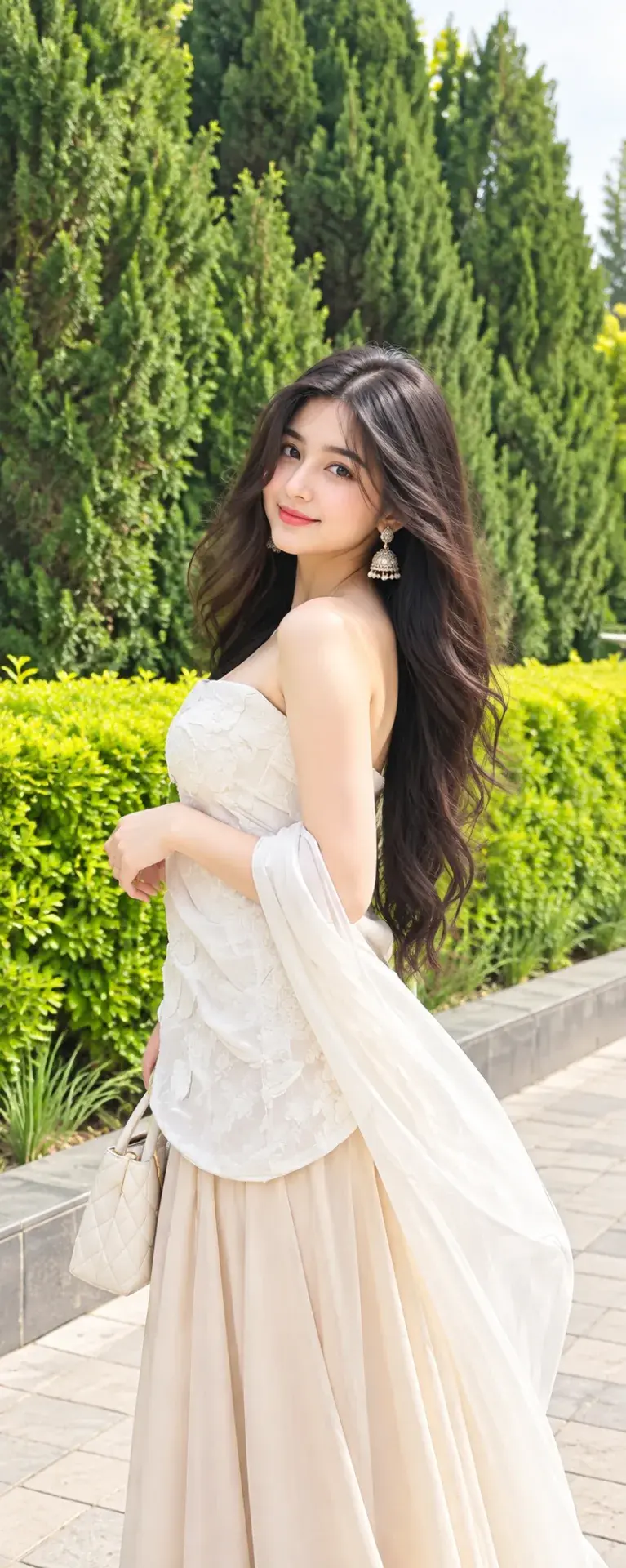 🤍🌿 Elegant White Outfit Photography – Soft Garden Portrait & Natural Bokeh