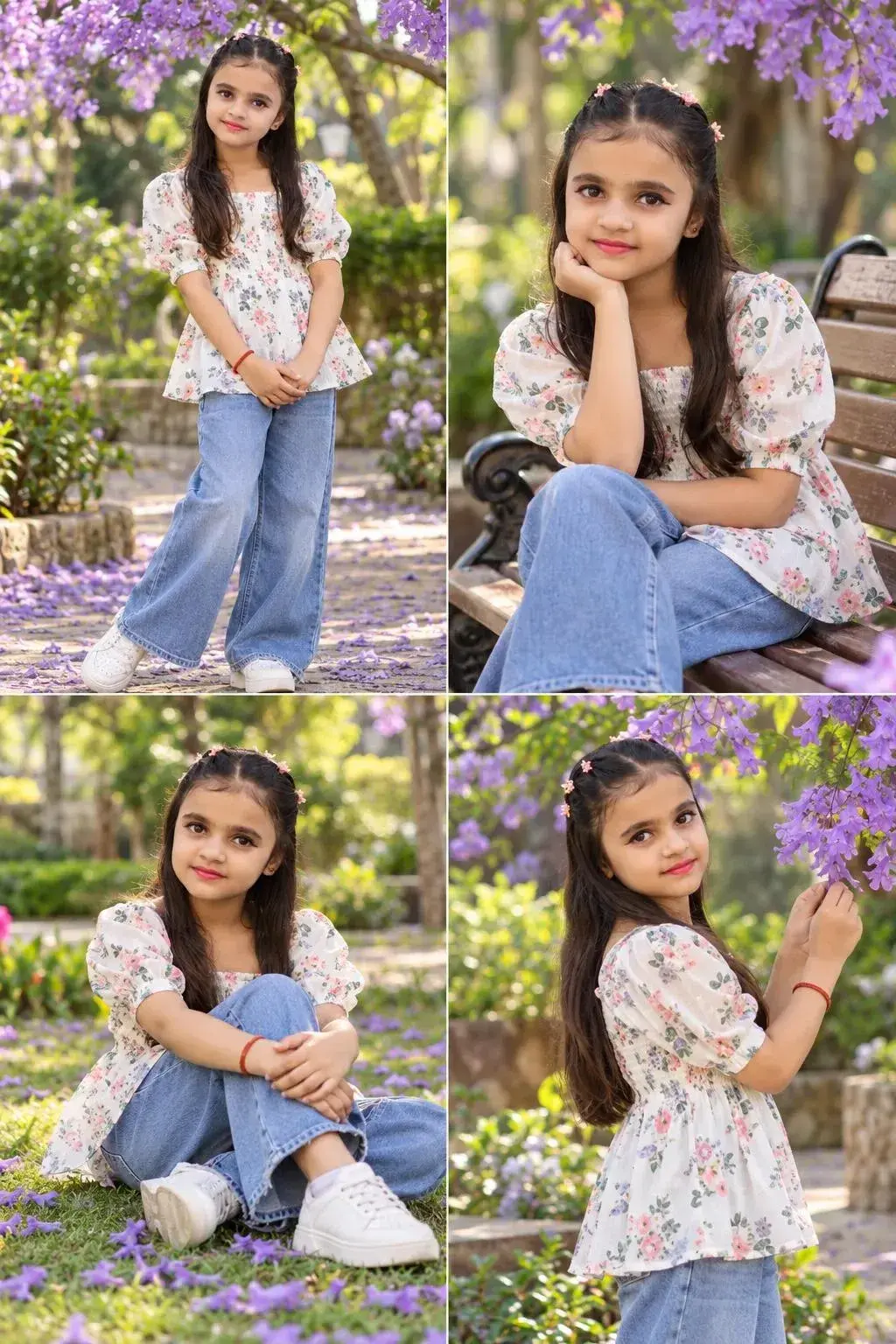 Four-Panel Garden Collage Of A Kids Girl