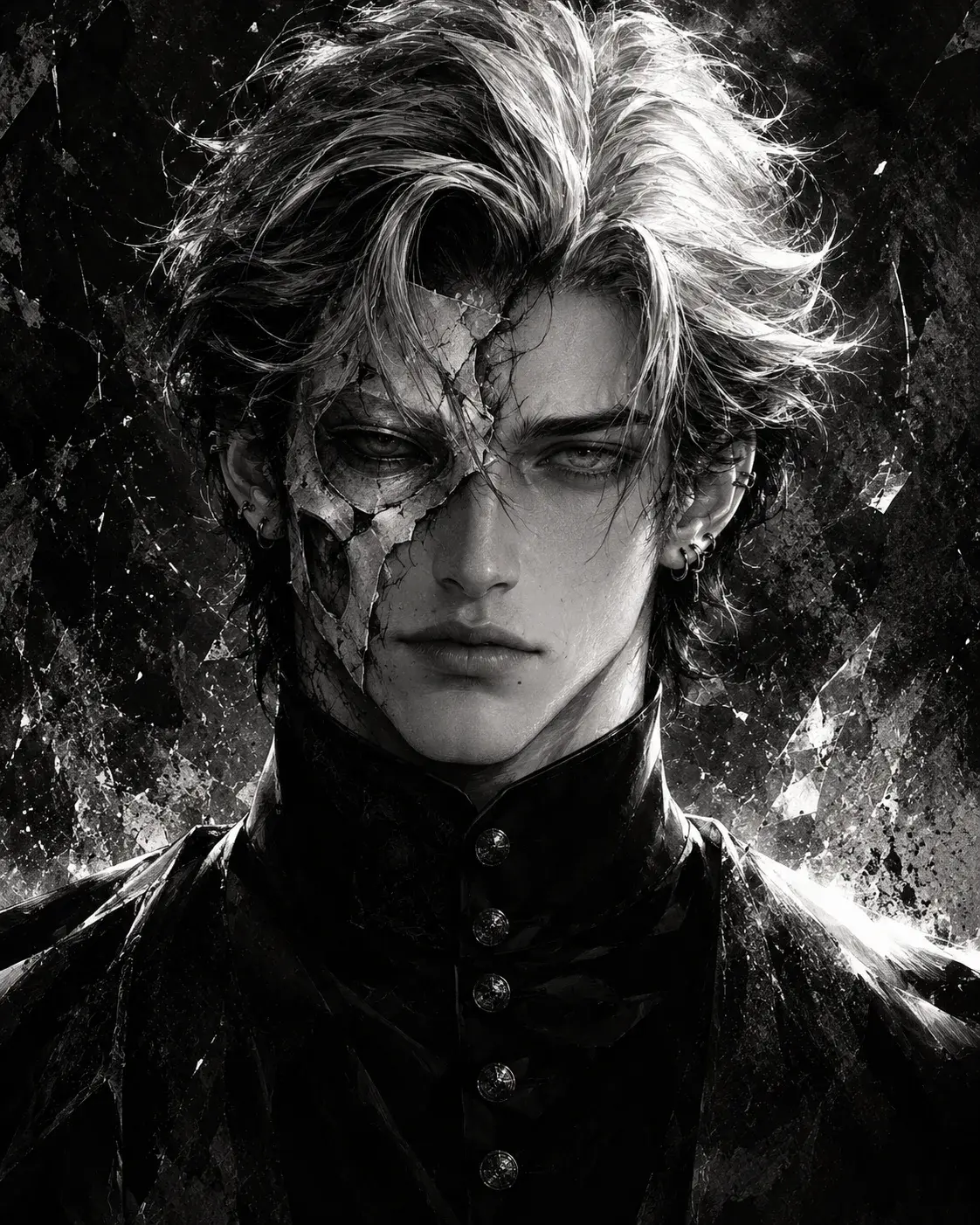 Fractured Silver-Haired Gothic Portrait