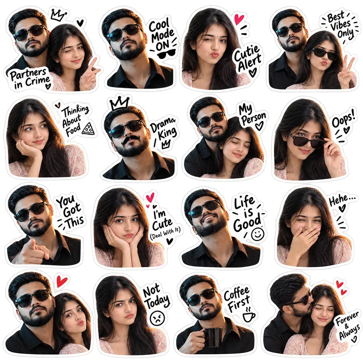 Funny Couple Reaction Sticker Pack — 16 Poses