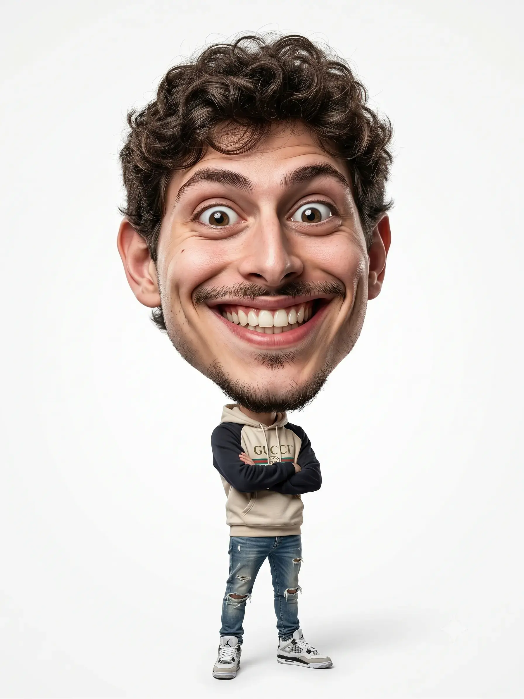 Funny Giant Head Tiny Body Caricature Portrait Prompt