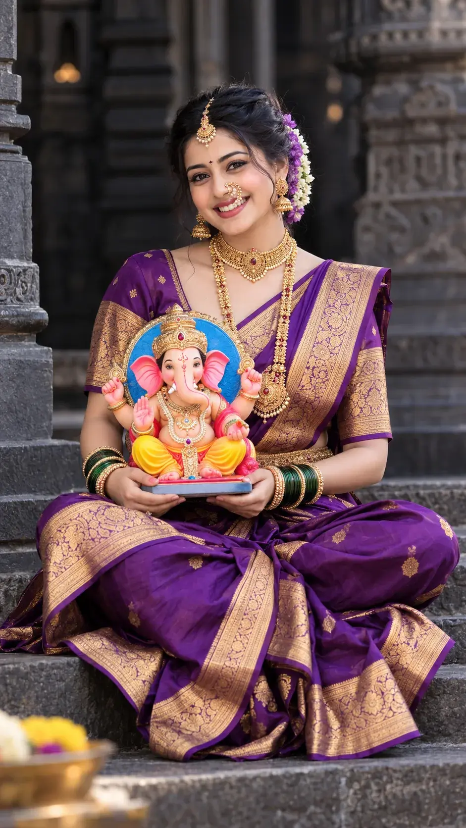 🐘🌸 Ganpati Bappa – Royal Maharashtrian Portrait 💜✨
