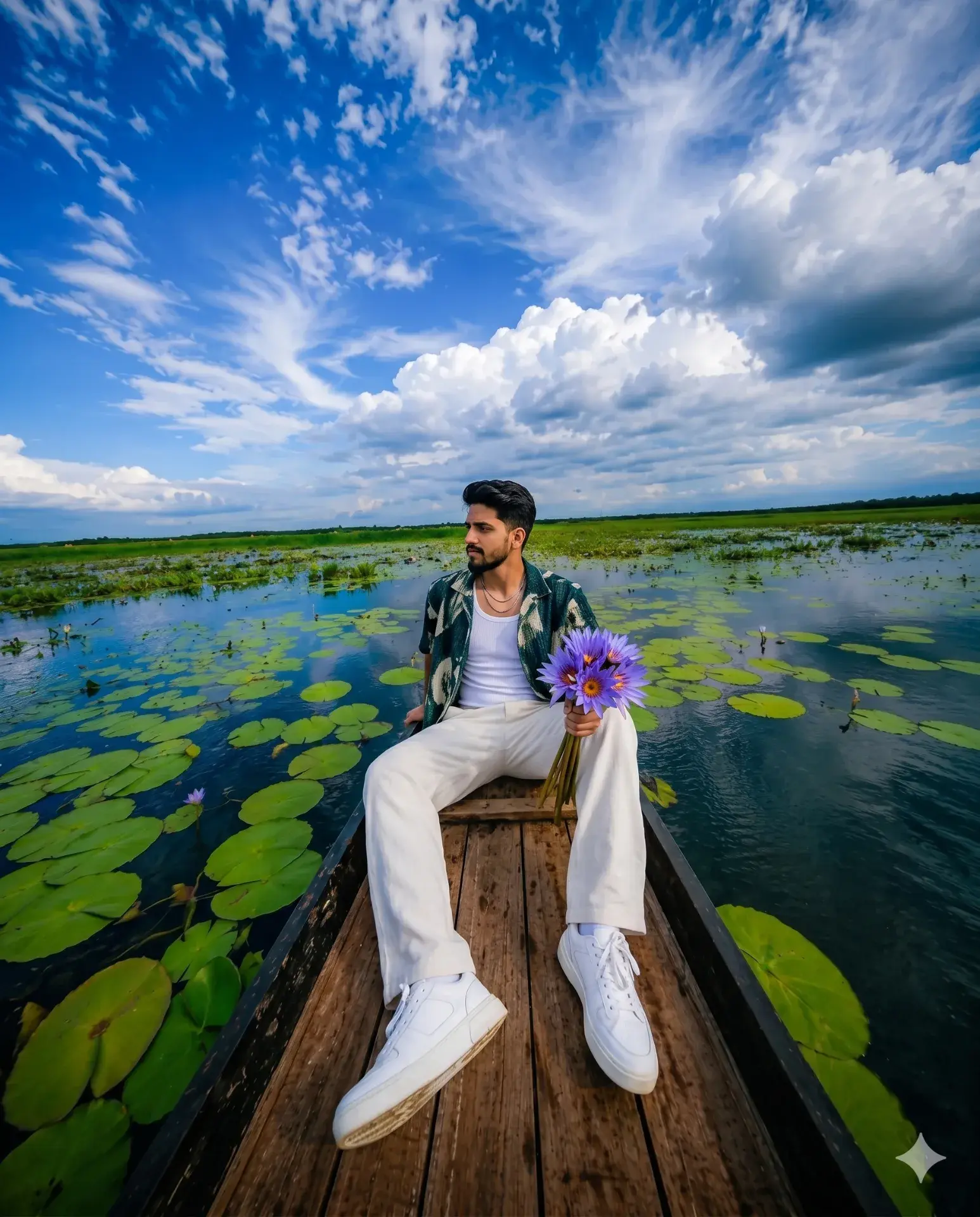 Gen Z Boat Portrait With Flowers | Aesthetic Outfit