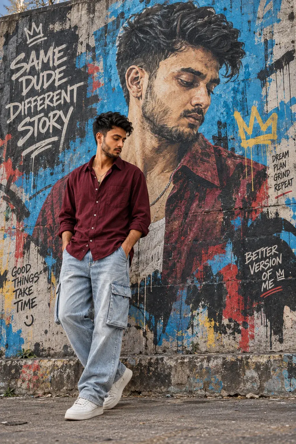 Giant Mural Double-Portrait — Exact Prompt