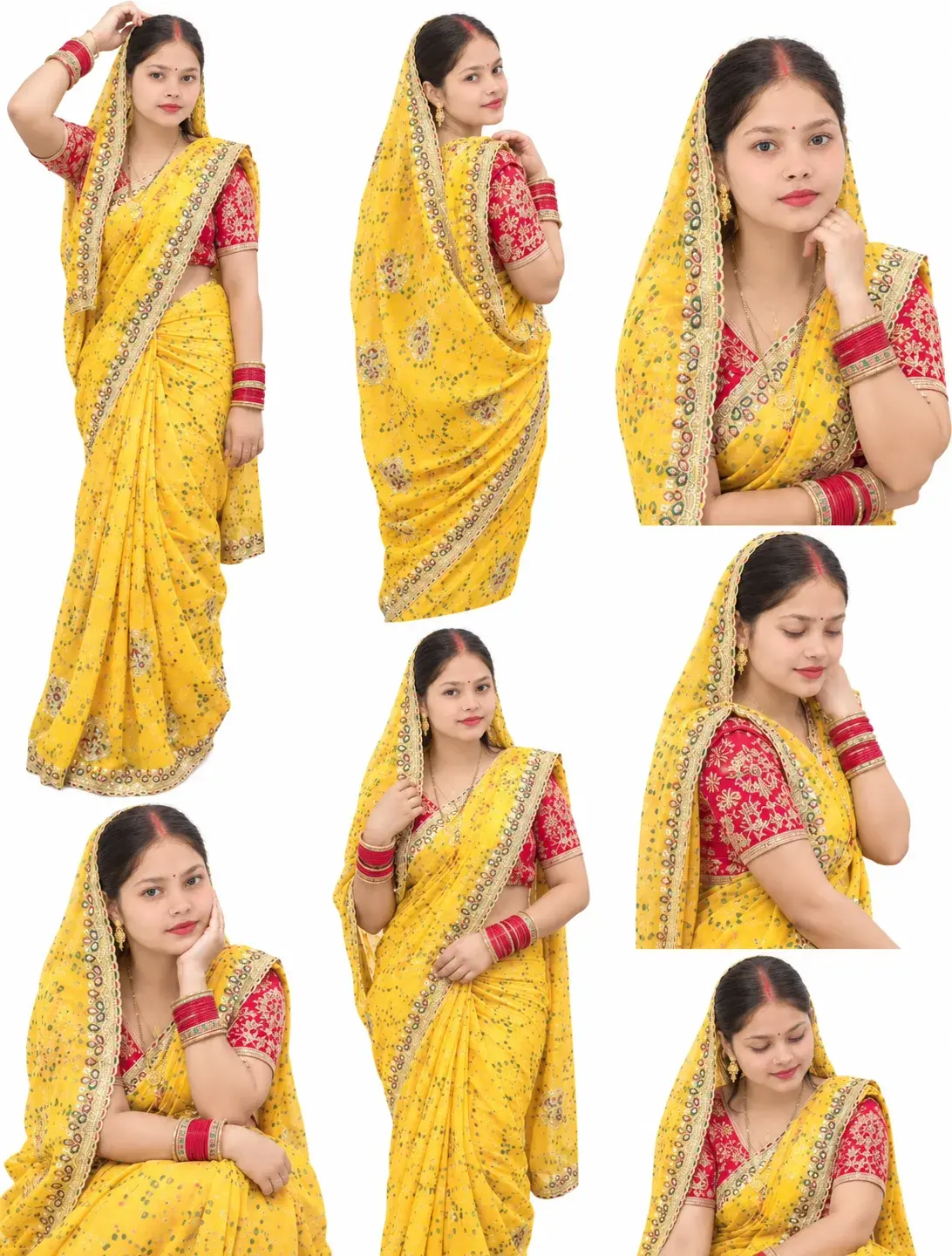 Golden Grace – 7 Traditional Saree Poses