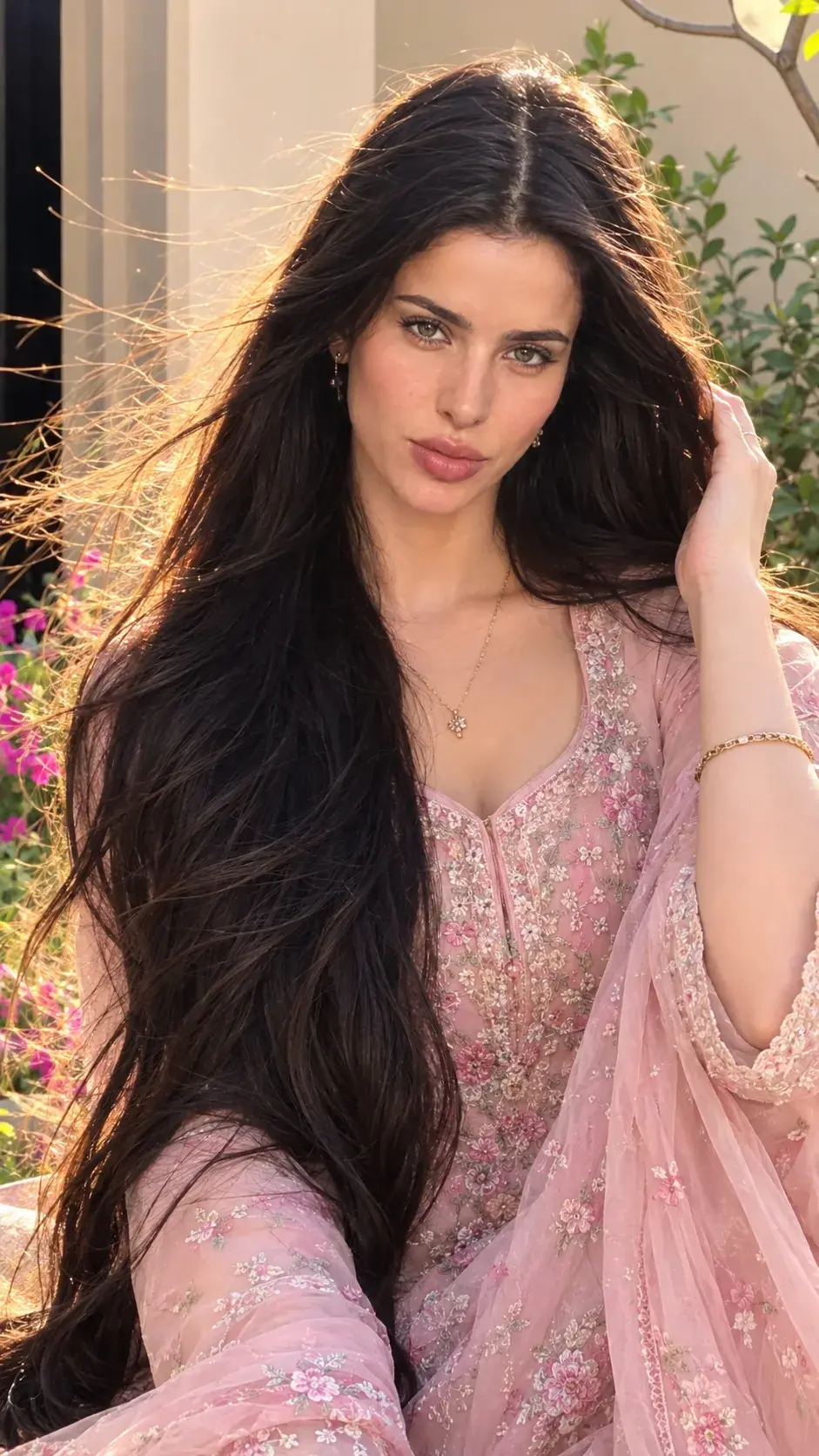 Golden Hour Elegance | Ultra-Realistic Pink Desi Girl Portrait