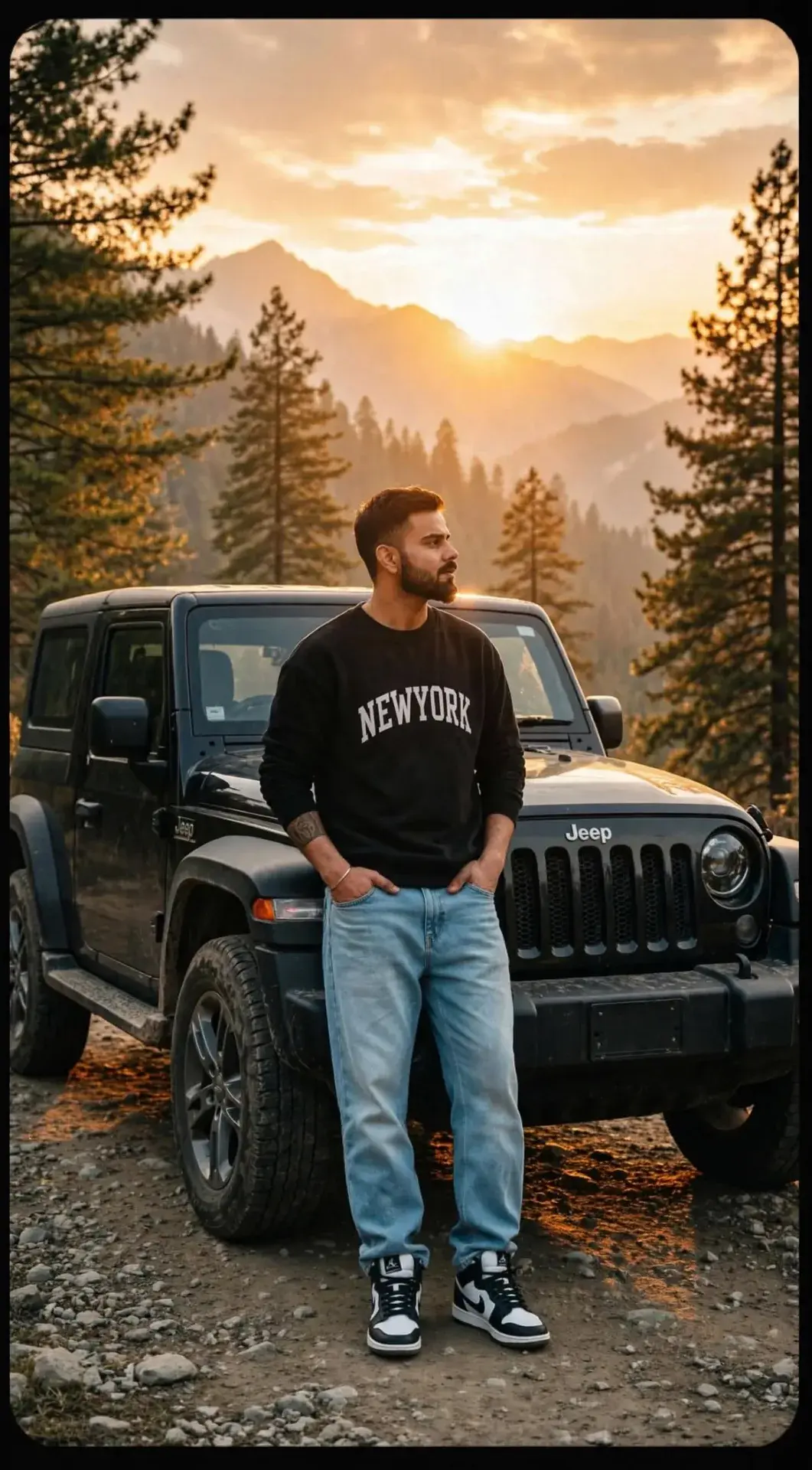 Golden Hour Jeep Portrait - Cinematic Mountain Sunset