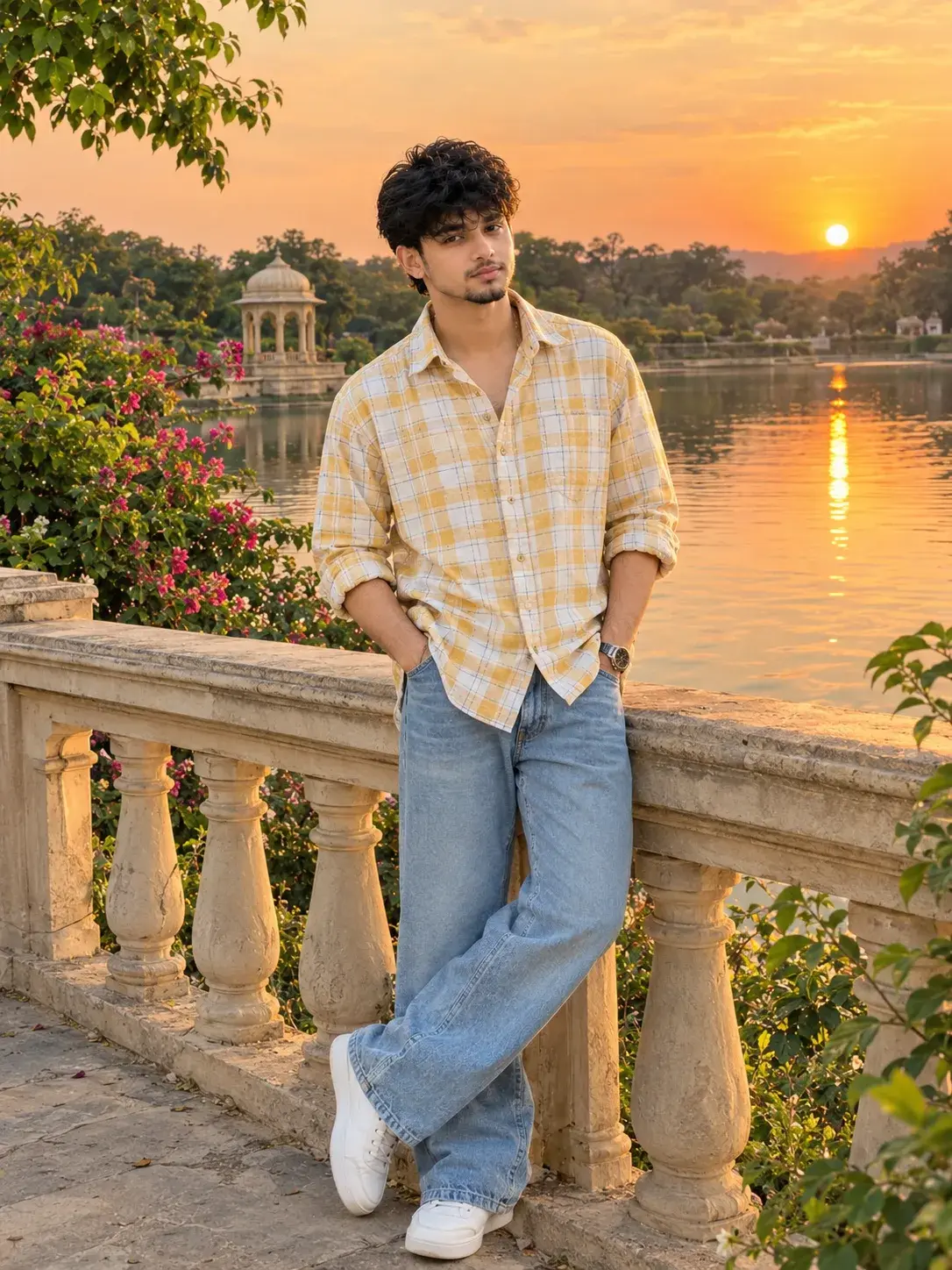 Golden Hour Lakeside Fashion Portrait