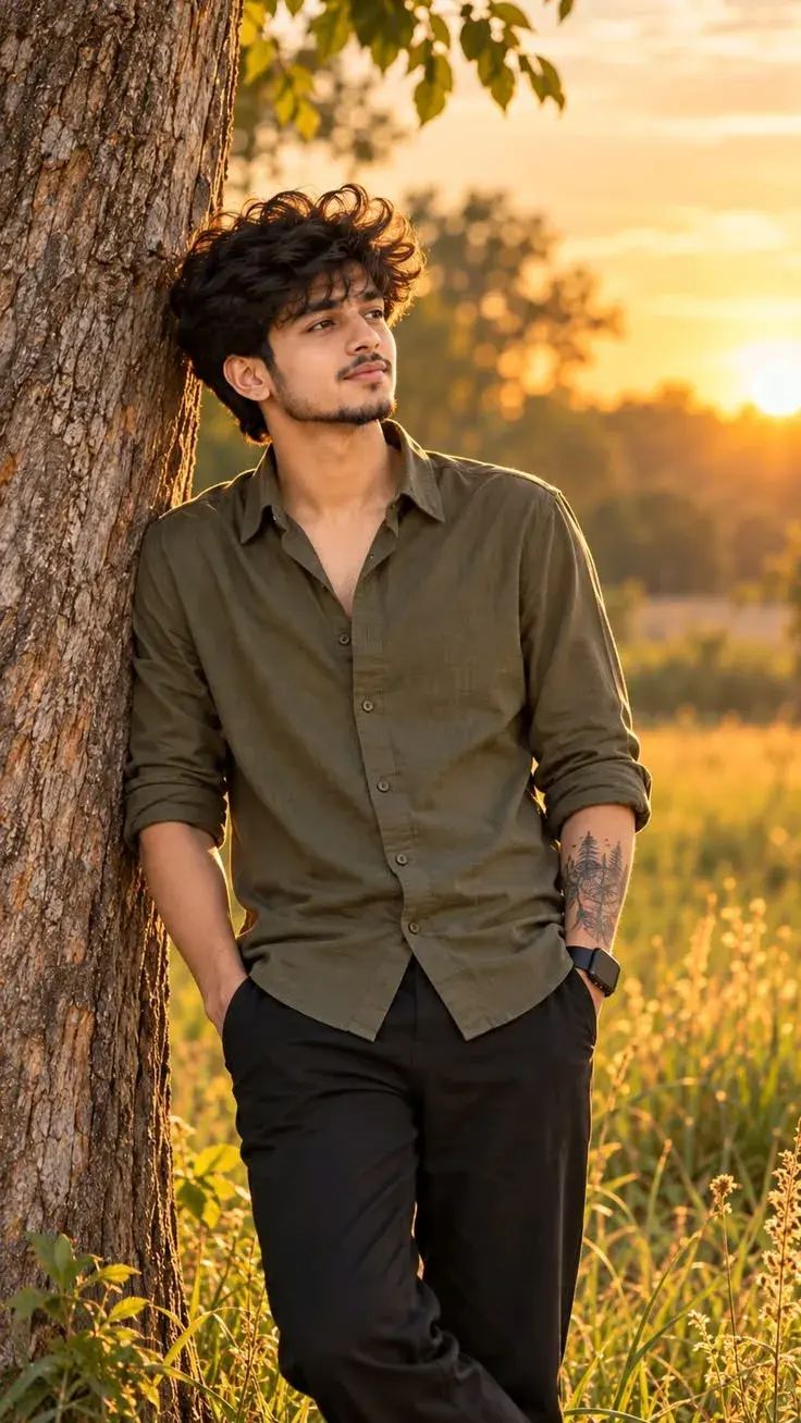 Golden Hour Nature Portrait | Cinematic Aesthetic Boy Photography Prompt