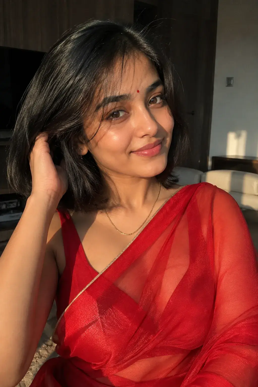 Golden Hour Red Saree Portrait