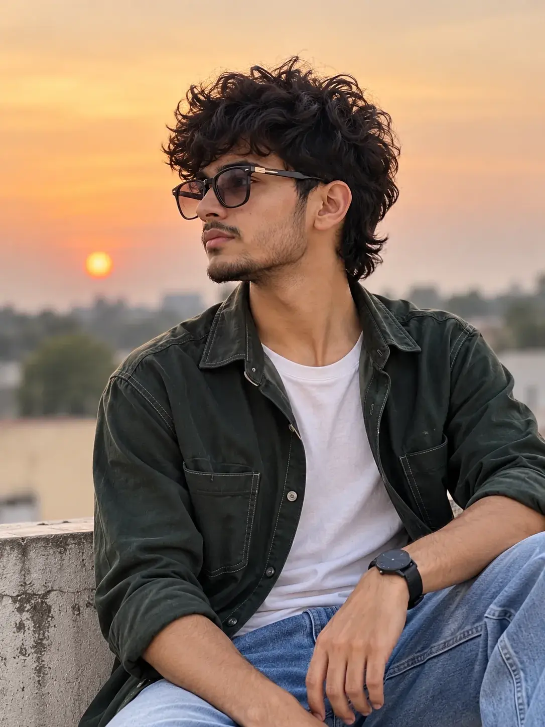 Golden Hour Retro Streetwear Portrait 🌅🕶️