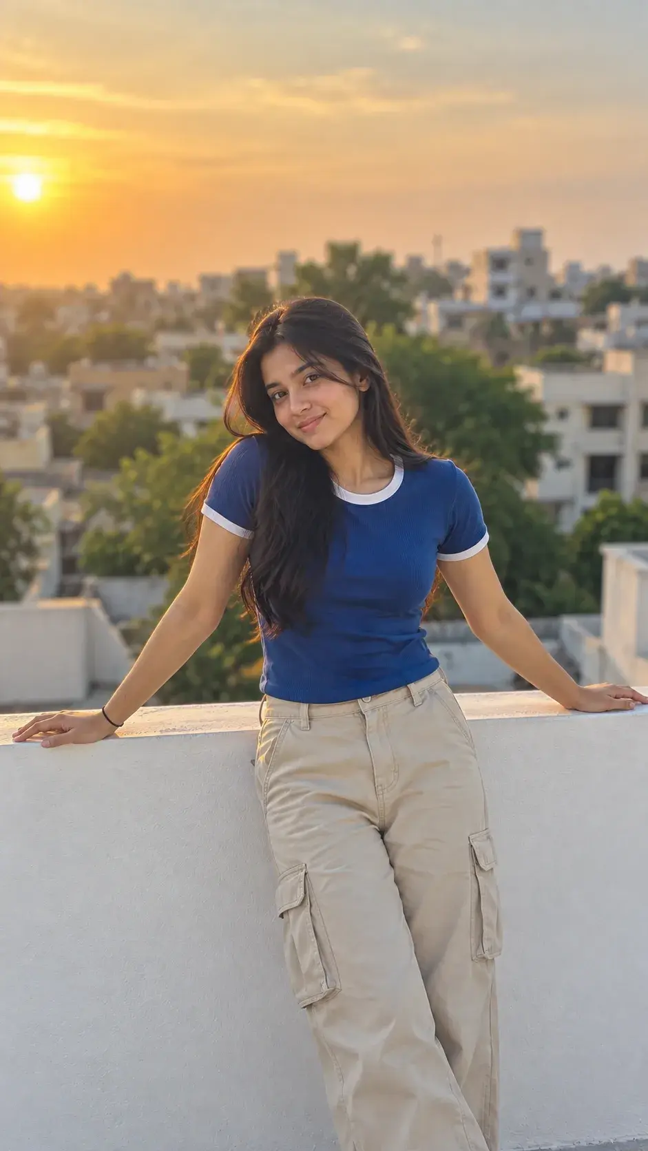 Golden-Hour Rooftop Girl Portrait — Exact Style