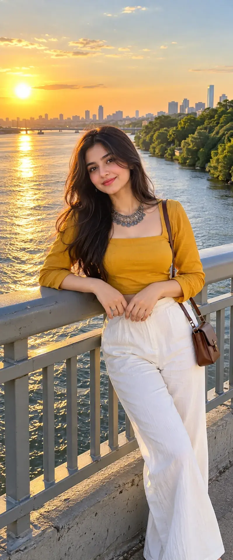 🌅✨ Golden Hour Travel Photography – Casual Riverfront Portrait