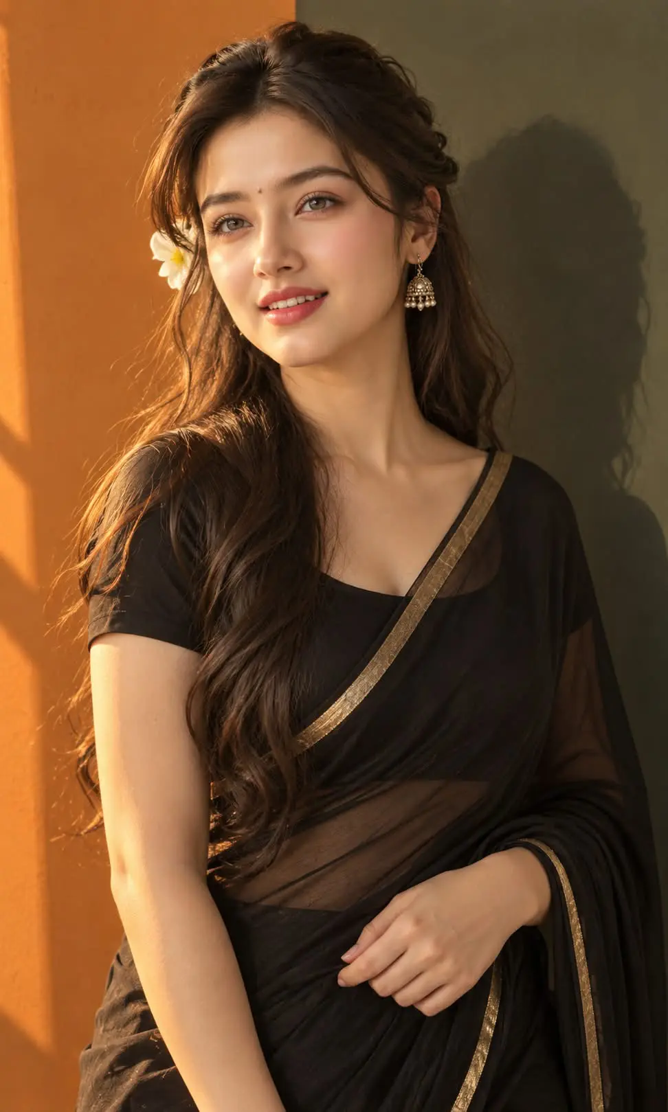 Golden Light, Black Saree