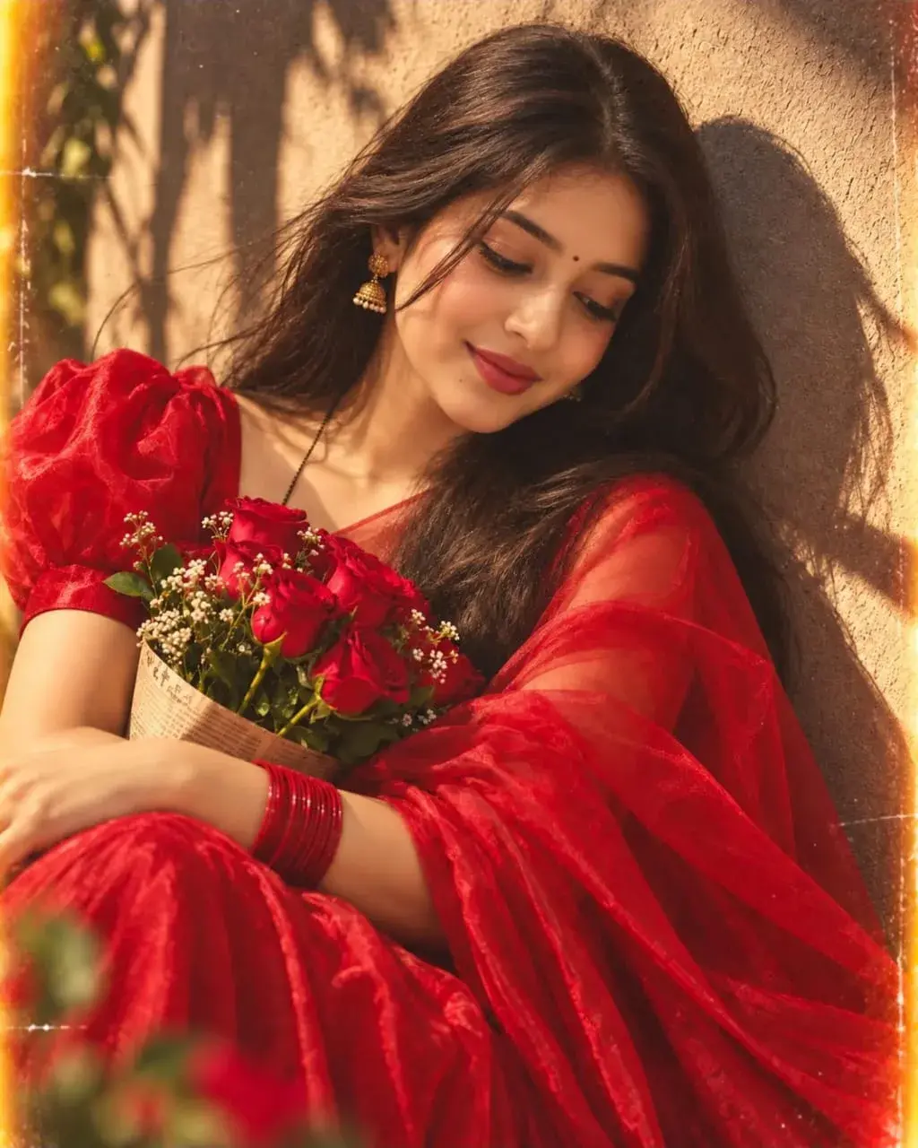 Golden Red Rose Portrait