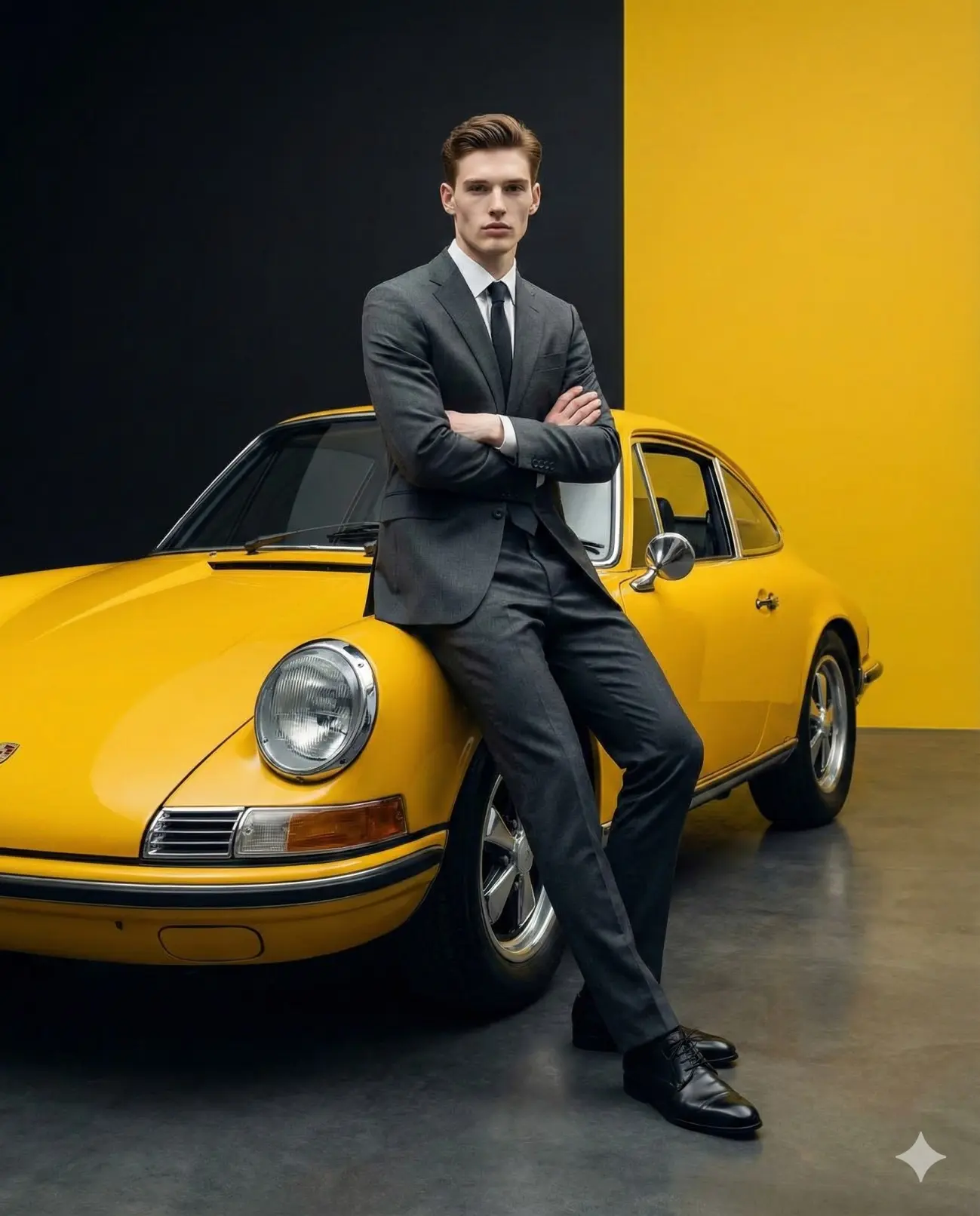 Grey Suit On Vintage Yellow