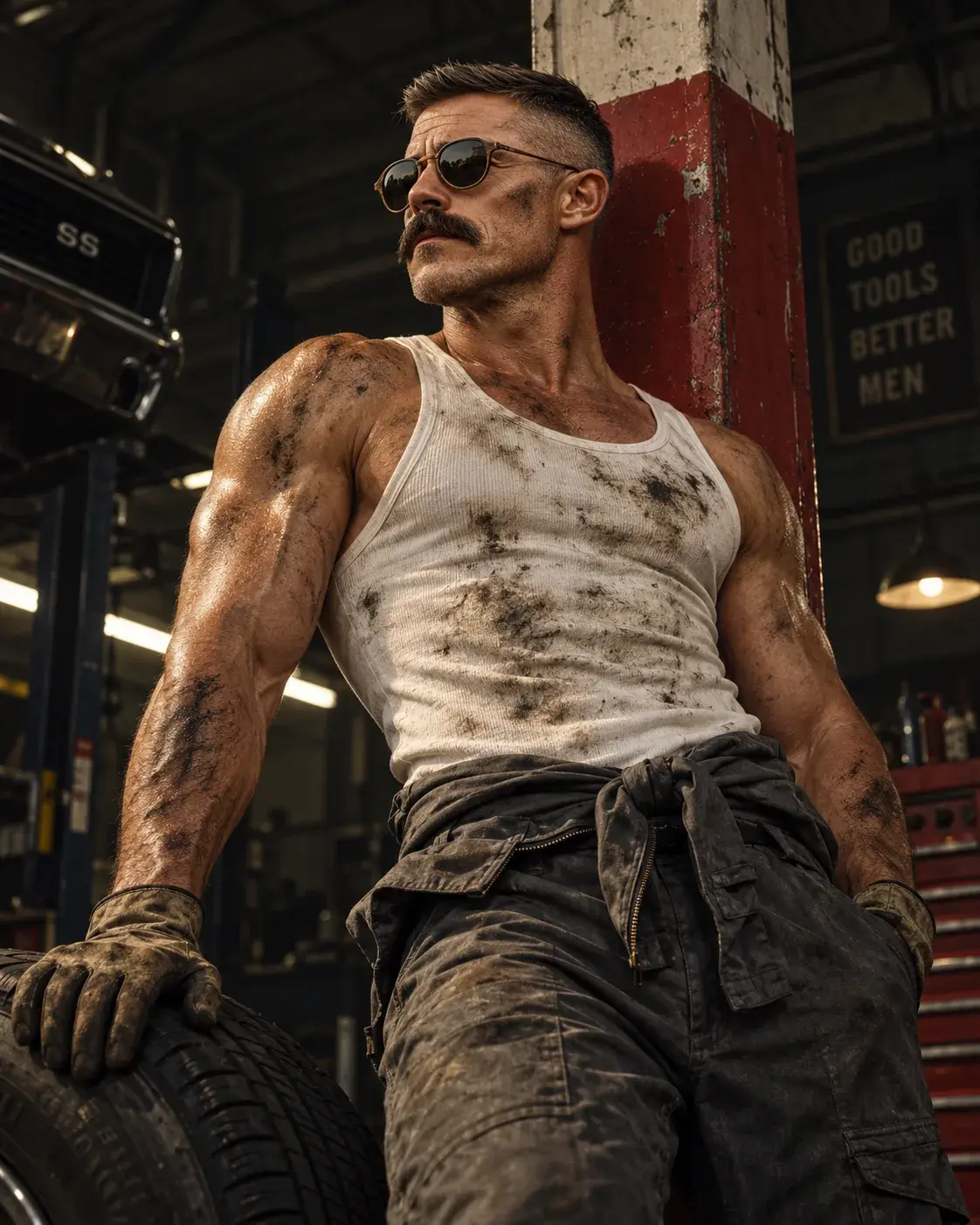 Gritty Mechanic Editorial Portrait AI Prompt