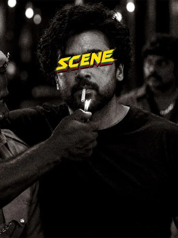 Gritty Monochrome Cinematic Portrait Of Indian Man With Lighter And Typography