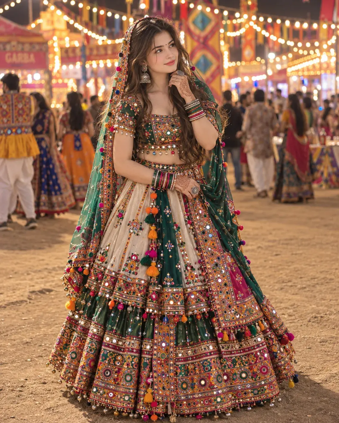 Gujarati Marwari Festive Mirror-Work Portrait