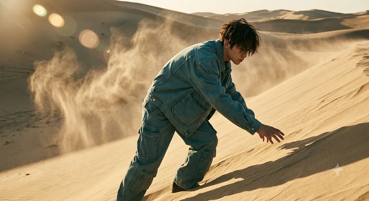 Here Are A Few Title Options Based On The Fashion Editorial Image: Desert Drift Echoes In The Sand The Solitary