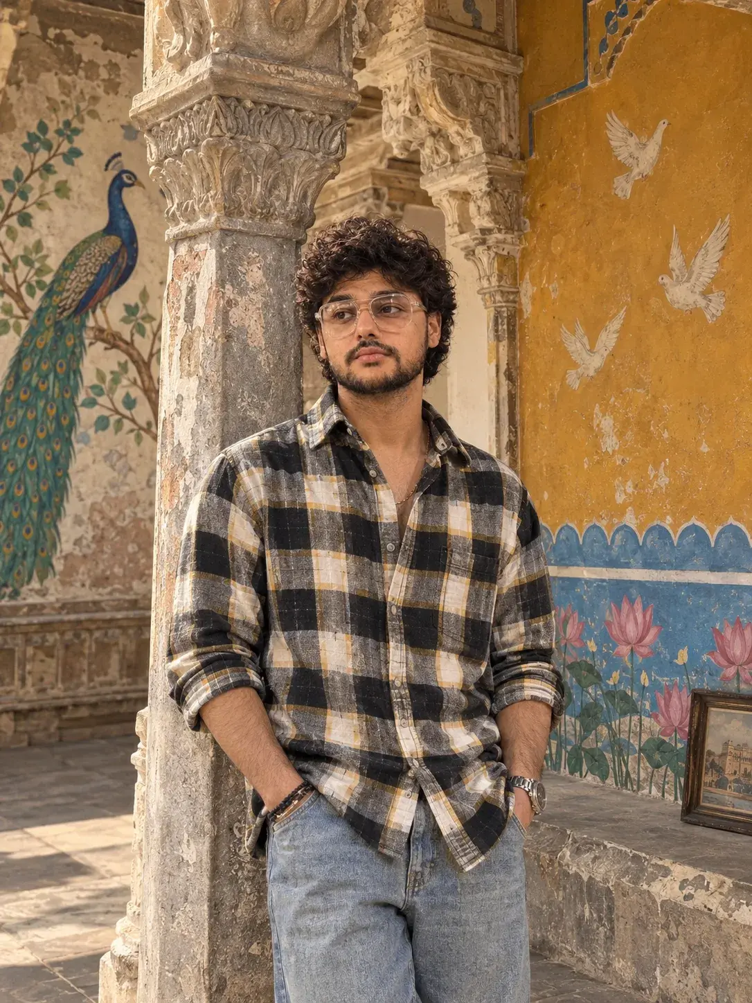 Heritage Haveli Portrait With Peacock Murals.