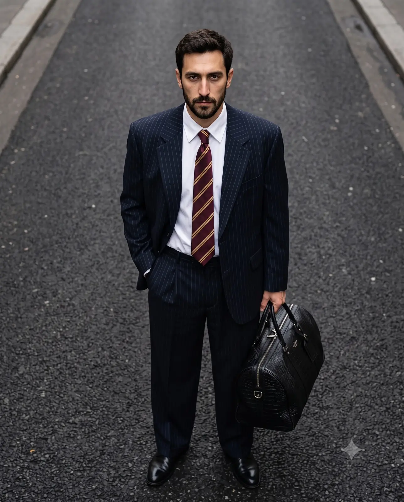 High-Angle Portrait Of A Businessman On Asphalt