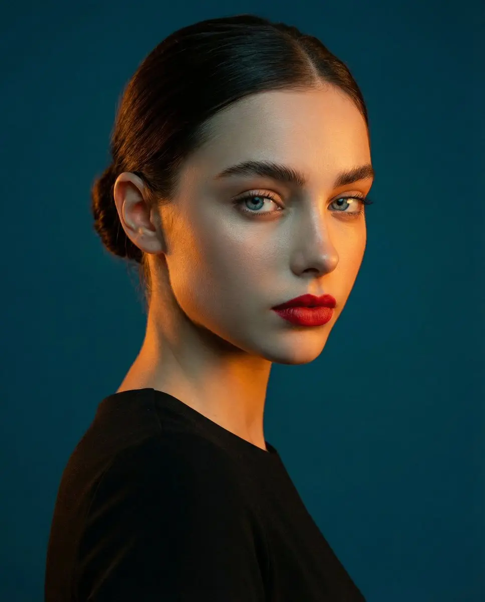 High-Contrast Studio Portrait With Warm And Cool Tones