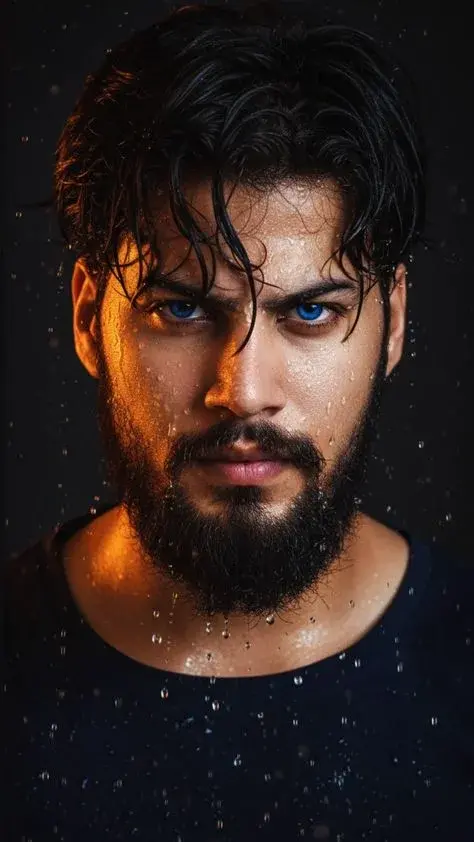 Hyper-Detailed Piercing Blue-Eyed Wet Rain Portrait