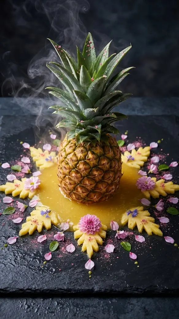 Hyper-Realistic Pineapple In Juice With Pink Dusting