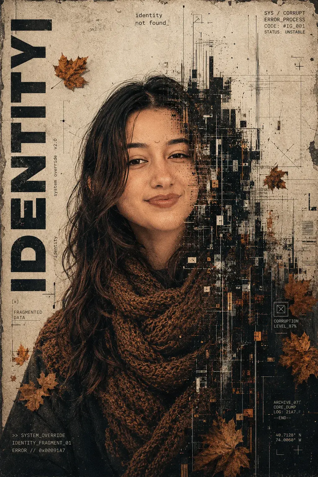 Identity Corrupted Autumn Glitch Portrait